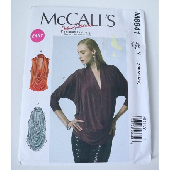 McCall's M6841 Sewing Pattern Misses' Tops Loose Fitting Draped front, Sizes X-S - Picture 1 of 4